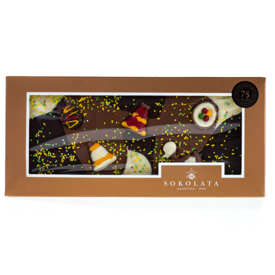 Bară hand made 3 tipuri de ciocolată cu design Paste/Crăciun 150 gr