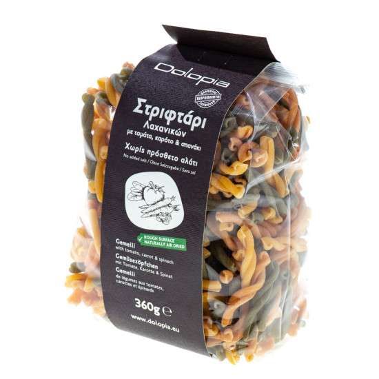 Gemelli cu roșii, morcovi și spanac 360g